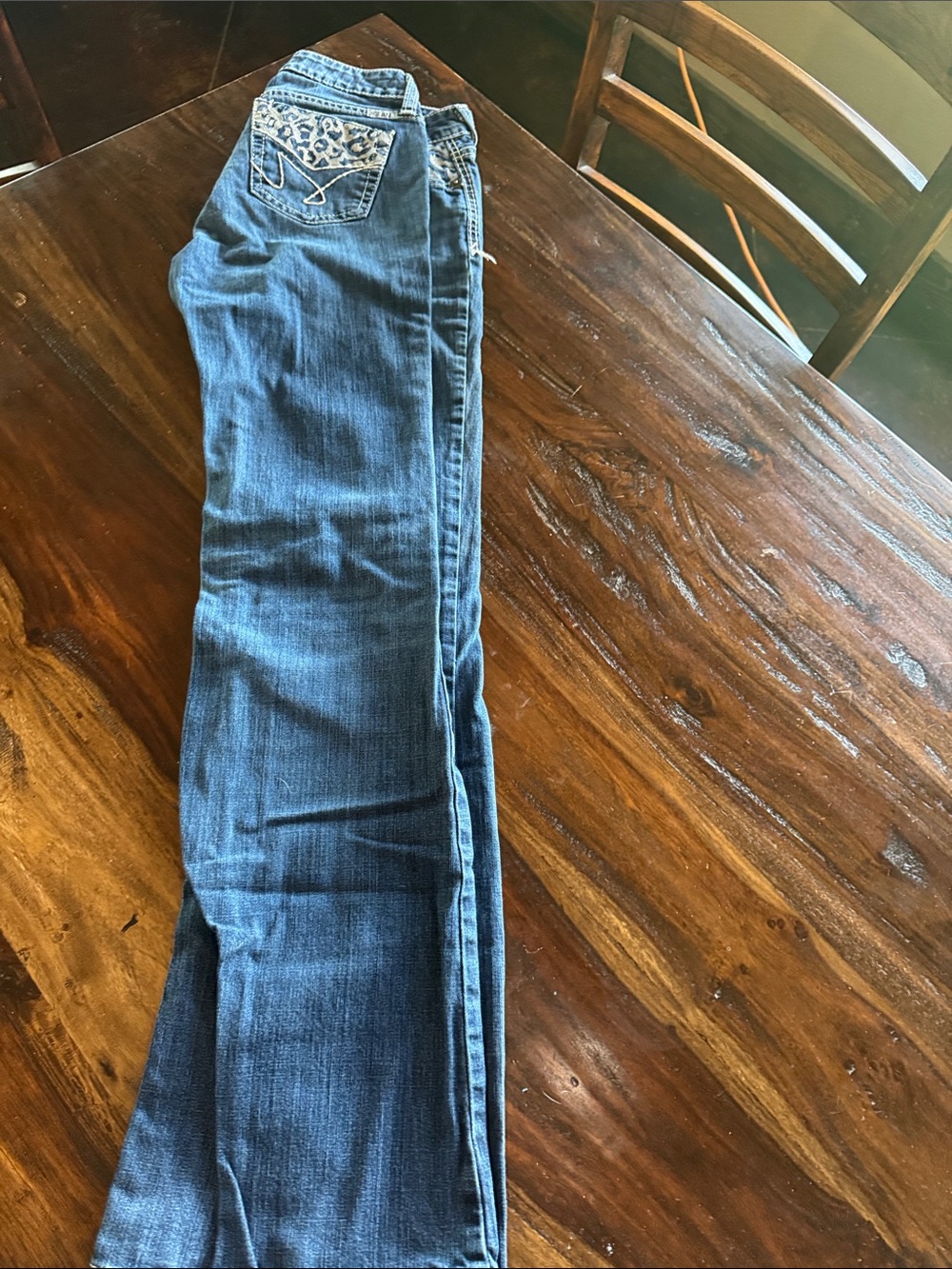 Cruel Girl Hannah 27/3L Blue Boot Cut Jeans with Leopard Embroidered Pocket - Picture 3 of 8